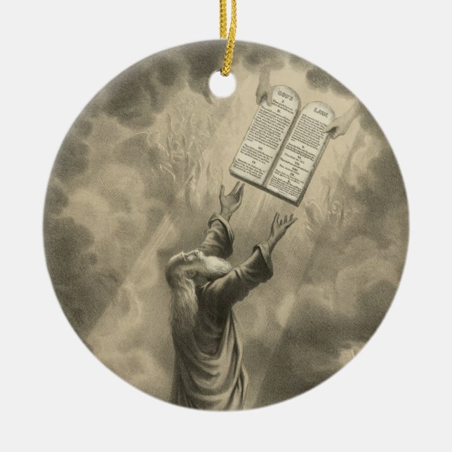 Moses Receiving the Law The Ten Commandments Ceramic Ornament (Front)