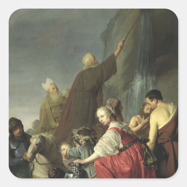 Moses Striking Water from the Rock Square Sticker (Front)