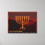 Moshe's Menorah Canvas Print<br><div class="desc">A depiction of the seven-branched menorah (candelabra) made by the Israelites after the Exodus from Egypt. Add your own text. In the Torah Moshe Rabbenu is told, "You shall make a Menorah of pure gold, beaten out, shall the Menorah be made, its base, its branch, its goblets, its knobs, and...</div>