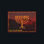Moshe's Menorah Canvas Print<br><div class="desc">A depiction of the seven-branched menorah (candelabra) made by the Israelites after the Exodus from Egypt. Customizie by adding your own text. In the Torah Moshe Rabbenu is told, "You shall make a Menorah of pure gold, beaten out, shall the Menorah be made, its base, its branch, its goblets, its...</div>