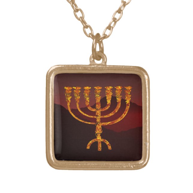 Moshe's Menorah Gold Plated Necklace (Front)