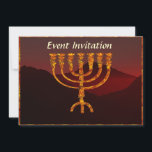 Moshe's Menorah Invitation<br><div class="desc">In the Torah Moshe Rabbenu is told, "You shall make a Menorah of pure gold, beaten out, shall the Menorah be made, its base, its branch, its goblets, its knobs, and its flowers shall be hammered from it, " [Shmot 25:31] and later, "See, and construct, according to their form that...</div>