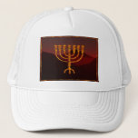 Moshe's Menorah Trucker Hat<br><div class="desc">In the Torah Moshe Rabbenu is told, "You shall make a Menorah of pure gold, beaten out, shall the Menorah be made, its base, its branch, its goblets, its knobs, and its flowers shall be hammered from it, " [Shmot 25:31] and later, "See, and construct, according to their form that...</div>