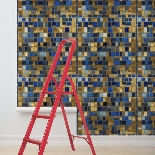 Mosiac Gold Blue Tiles Pattern Peel Stick  Wallpaper