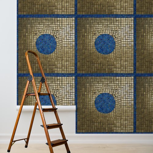 Mosiac Square Pattern Blue Gold  Peel Stick Wallpaper