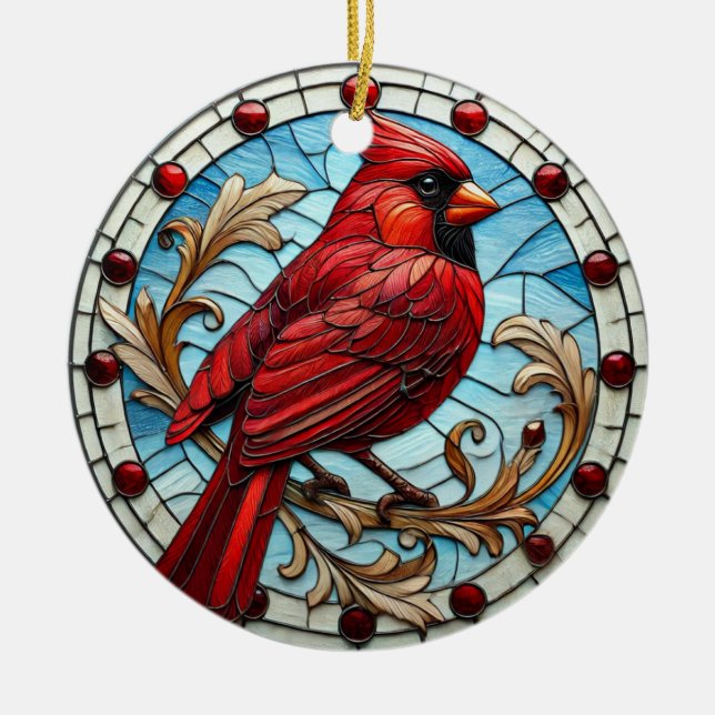 Mosiac Style Cardinal Ceramic Ornament (Front)