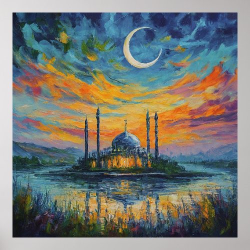 Moslem Mosque Crescent Stars Painting Poster