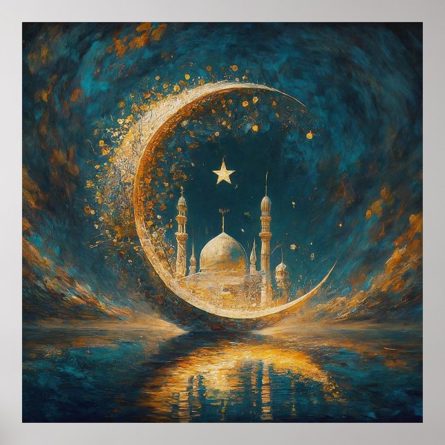 Moslem Mosque Crescent Stars Painting Poster (Front)