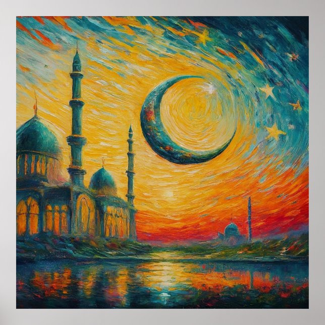 Moslem Mosque Crescent Stars Painting Poster (Front)