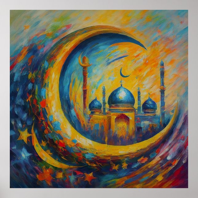 Moslem Mosque Crescent Stars Painting Poster (Front)