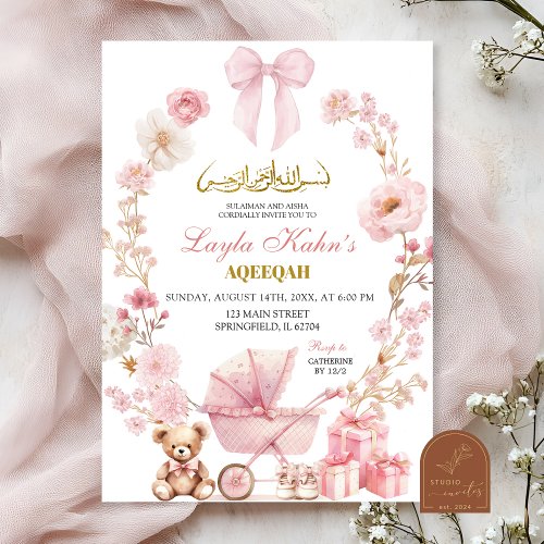 Moslem Pink Bow Coquette Baby Carriage Baby Shower