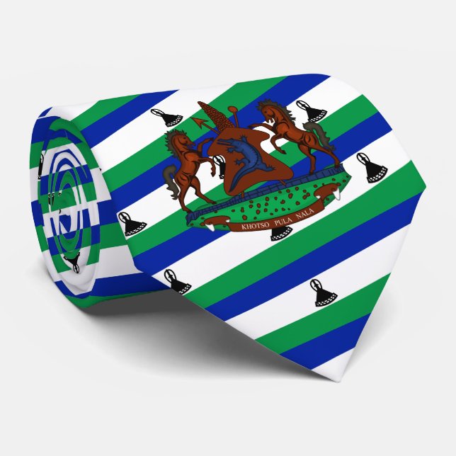 Mosotho Flag & Coat of Arms, Flag of Lesotho Neck Tie (Rolled)