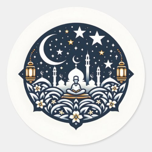Mosque and Man in Prayer Classic Round Sticker