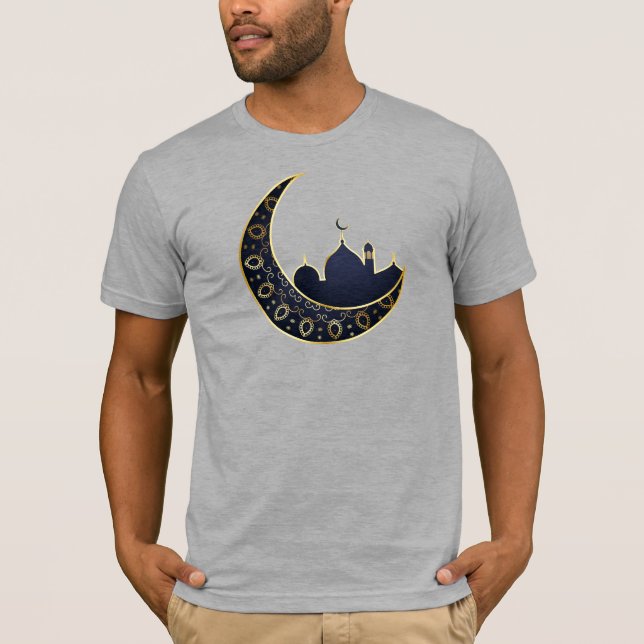 Mosque Crescent Moon Ramadan, blue, gold T-Shirt (Front)