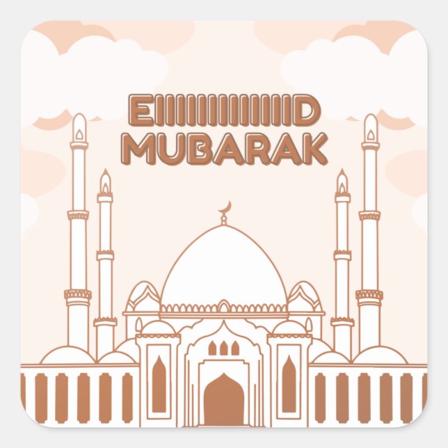 Mosque english arabic happy eid -Eid Al Fitr- Square Sticker (Front)
