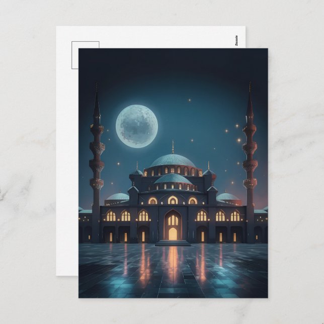 Mosque gloomy moonlights  holiday postcard (Front/Back)