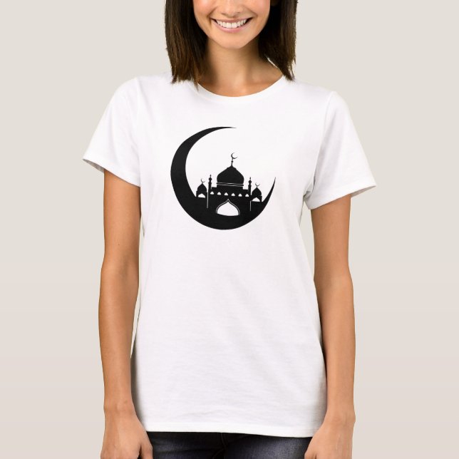 Mosque in Crescent Moon Ramadan T-Shirt (Front)