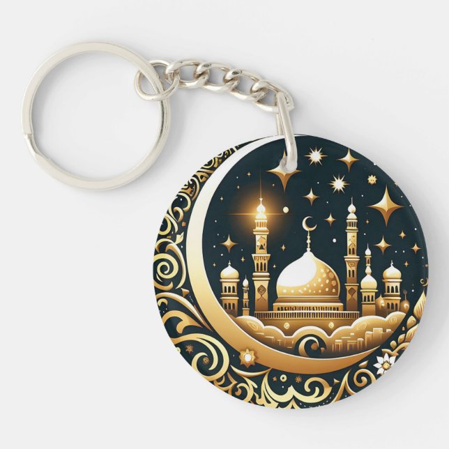 Mosque On Golden Moon Keychain (Front)
