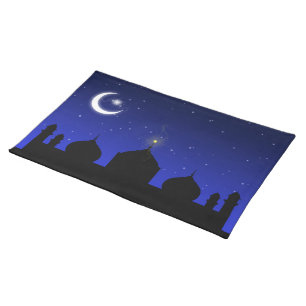 Mosque Silhouette at Night - Cloth Placemat