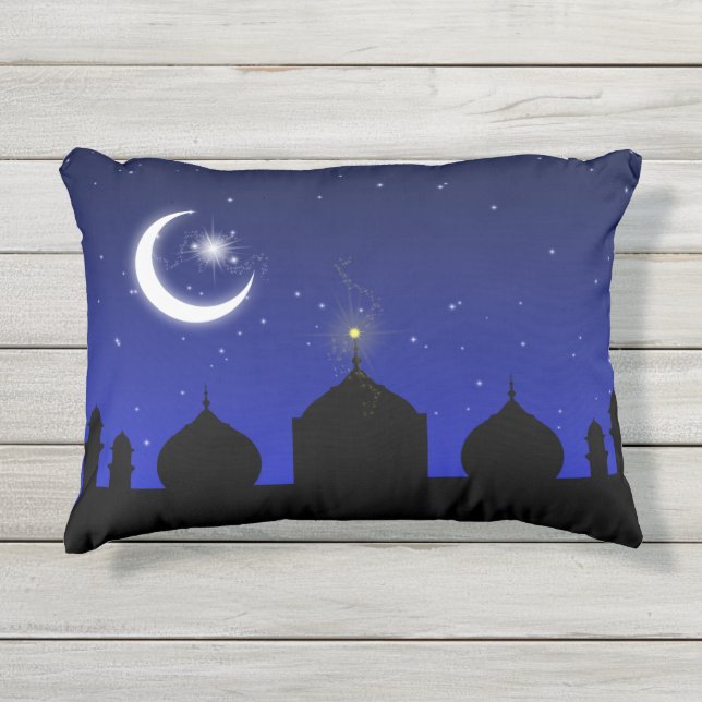 Mosque Silhouette at Night - Outdoor Pillow (Front)