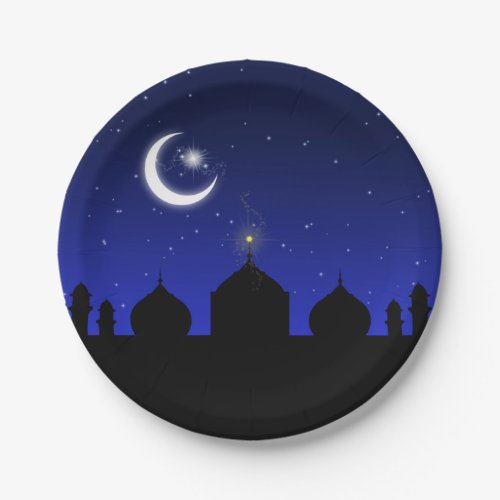Mosque Silhouette at Night _ Paper Plate