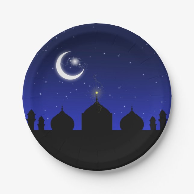Mosque Silhouette at Night - Paper Plate (Front)