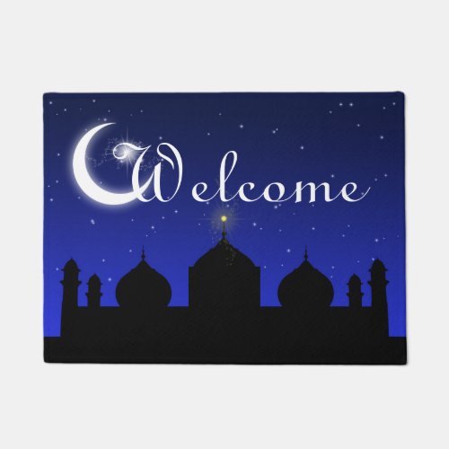 Mosque Silhouette at Night Welcome Door Mat