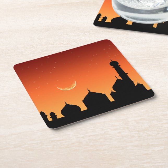 Mosque Silhouette Evening Sky - Paper Coaster (Angled)