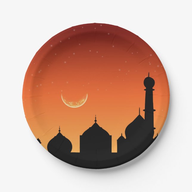 Mosque Silhouette Evening Sky - Paper Plate (Front)