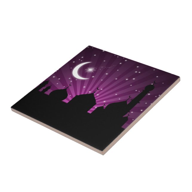 Mosque Silhouette Purple Night Ceramic Tile (Side)