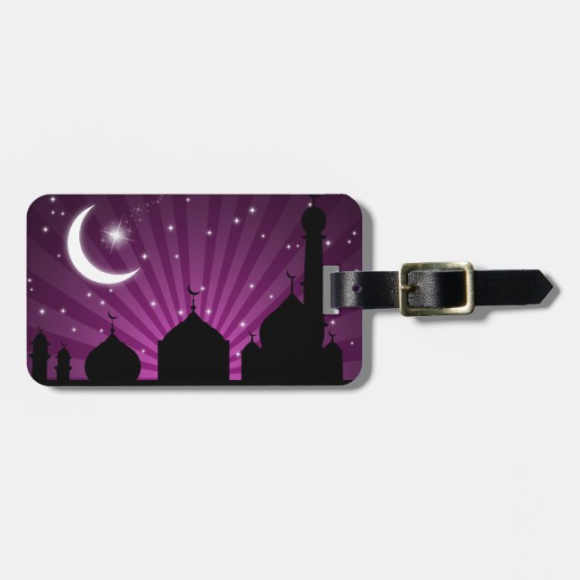 Mosque Silhouette Purple Night - Luggage Tag (Front Horizontal)