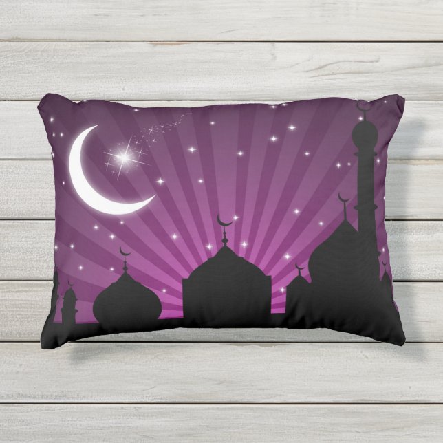 Mosque Silhouette Purple Night - Outdoor Pillow (Front)
