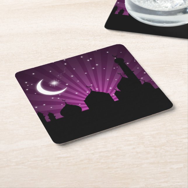 Mosque Silhouette Purple Night - Paper Coaster (Angled)