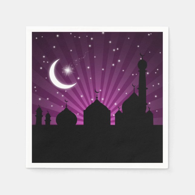 Mosque Silhouette Purple Night - Paper Napkin (Front)