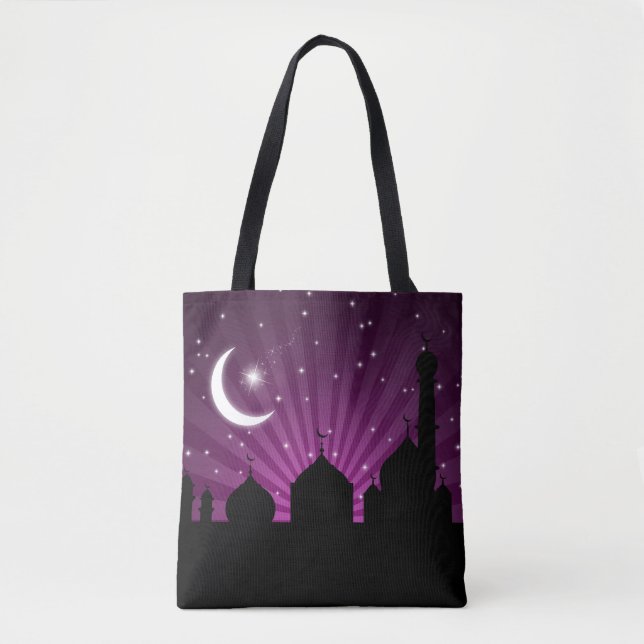 Mosque Silhouette Purple Night Tote Bag (Front)