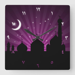 Mosque Silhouette Purple Night - Wall Clock