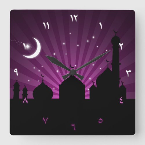 Mosque Silhouette Purple Night _ Wall Clock