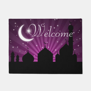 Mosque Silhouette Purple Night Welcome Door Mat