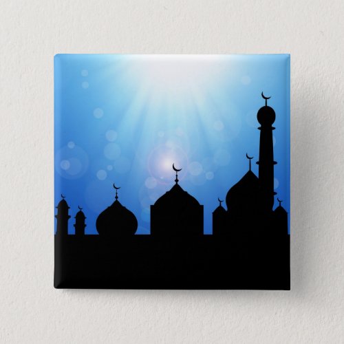 Mosque Silhouette with Sunrays _ Button