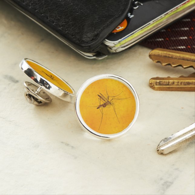 Mosquito in Amber Sap Fossil Replica Prehistoric Lapel Pin (In Situ)