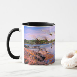 Mosquito swarm, scandinavia fjord, mug