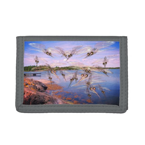 Mosquito swarm scandinavia fjord trifold wallet