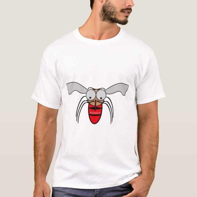 Mosquito with the word Dengue on its blood filled T-Shirt (Front)