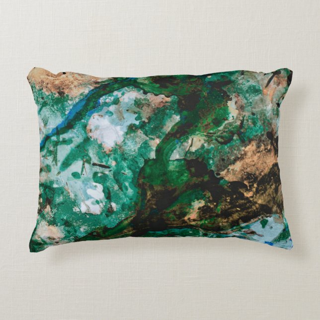 Moss Agate Green Crystal Geode Abstract Accent Pillow (Front)