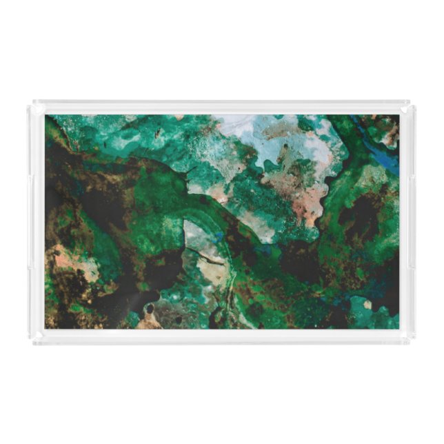 Moss Agate Green Crystal Geode Abstract Acrylic Tray (Front)