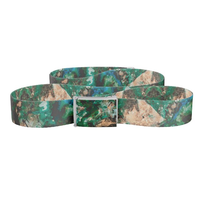 Moss Agate Green Crystal Geode Abstract Belt (Zig-Zag)