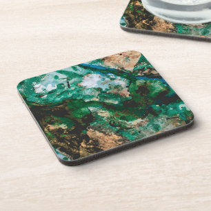 Moss Agate Green Crystal Geode Abstract Beverage Coaster