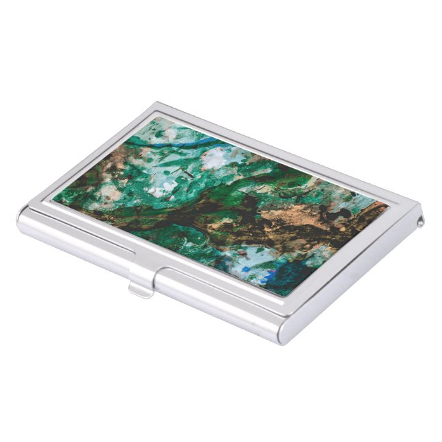 Moss Agate Green Crystal Geode Abstract Business Card Case (Front)