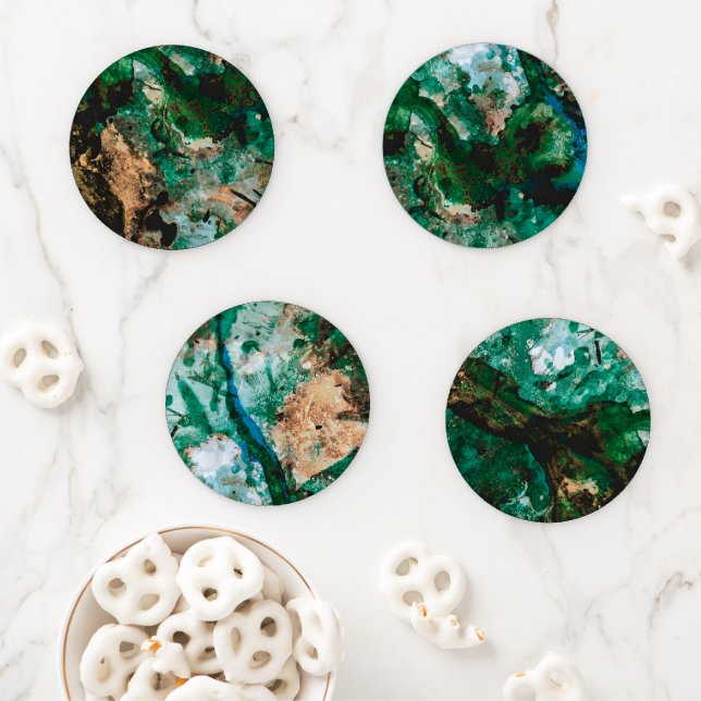 Moss Agate Green Crystal Geode Abstract Coaster Set (In Situ)