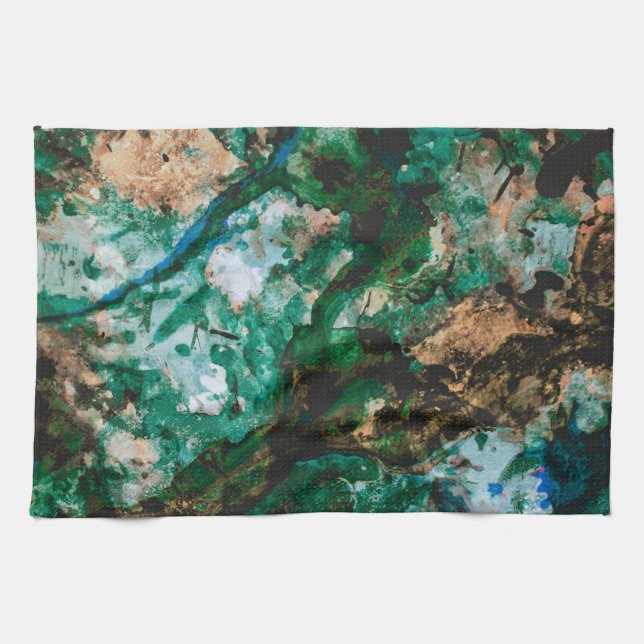 Moss Agate Green Crystal Geode Abstract Kitchen Towel (Horizontal)